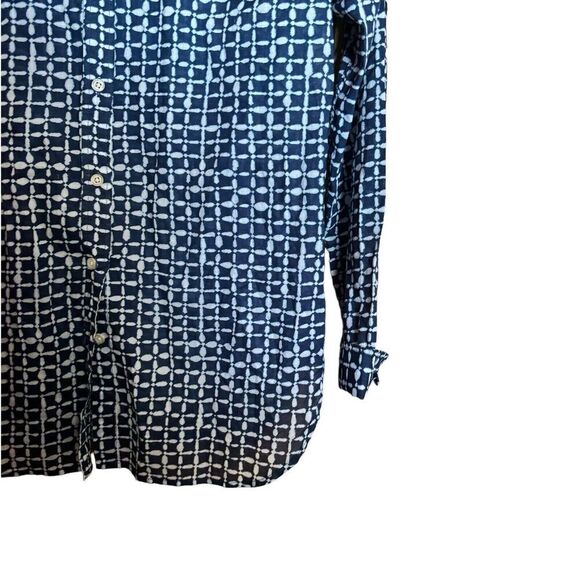 Talbots Top Womens Medium Blue White Print Button Up Cotton Shirt Blouse - Picture 4 of 8